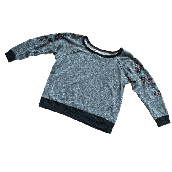 Knox Rose Heather Gray Floral Embroidered Pullover Sweatshirt Sweater L - Picture 3 of 10